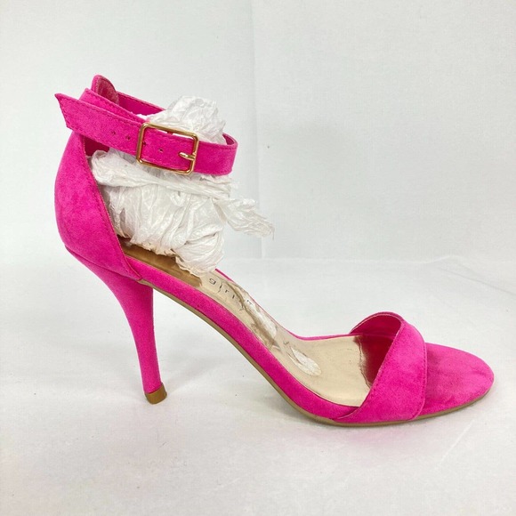 Madden Girl Shoes Womens Sz 7 Darling‎ Pink Faux Suede Open Toe Heel Sandals - Picture 5 of 8